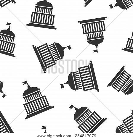 Bank Building Icon Seamless Pattern Background. Government Architecture Vector Illustration. Museum 