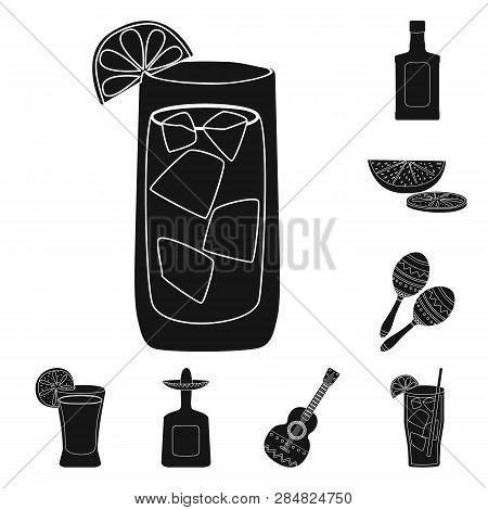 Vector Illustration Of Carnival And National Symbol. Set Of Carnival And Tequila Vector Icon For Sto