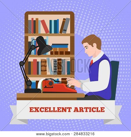Typewriter Excellent Article Concept Background. Flat Illustration Of Typewriter Excellent Article V