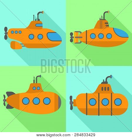 Periscope Submarine Icons Set. Flat Set Of Periscope Submarine Vector Icons For Web Design