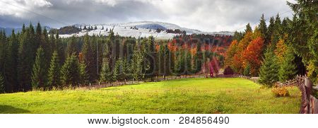 Autumn Colors Of Forests Over The Mountain Villages Of The Carpathians - Verkhovyna, Krivo Pole, Dze
