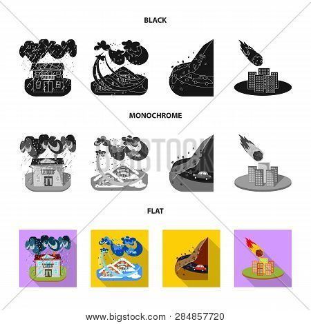Vector Design Of Weather And Distress Symbol. Set Of Weather And Crash Vector Icon For Stock.
