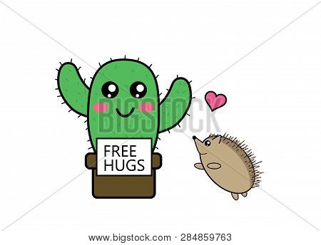 Free Hug From A Cactus And A Porcupine Png Illustration