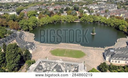 Germany Dusseldorf Benrath Castle Pond Aerial Drone View