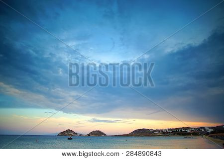 Beautiful View That You Can Admire After Sunset From Kalafaty Beach,mykonos, Greece