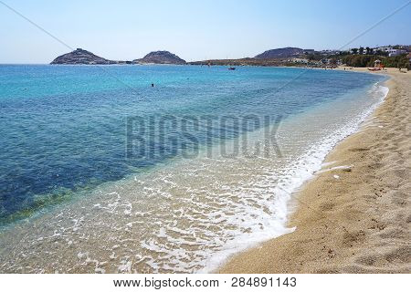 Spectacular Panoramic View Of Kalafatis Beach In Mykonos, Greece