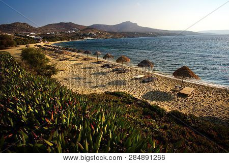 Spectacular Panoramic View Of Kalafatis Beach In Mykonos, Greece