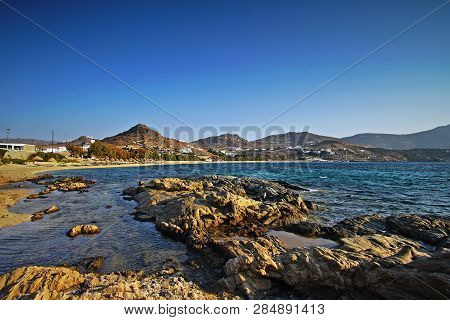 Spectacular Panoramic View Of Kalafatis Beach In Mykonos, Greece