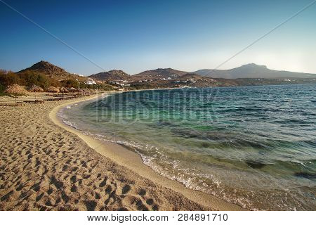 Spectacular Panoramic View Of Kalafatis Beach In Mykonos, Greece