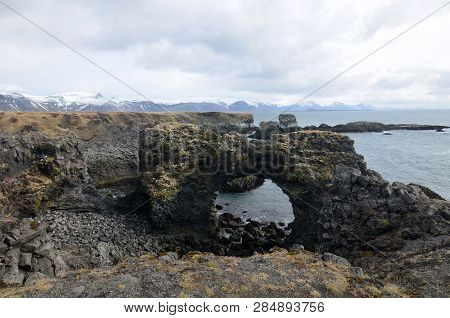 Beautiful Iconic Arch Rock Along The Coast Of Arnarstapi Iceland.