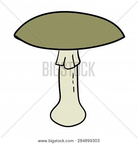 Cartoon Doodle Linear Death Cap, Toadstool Isolated On White Background. Vector Illustration.