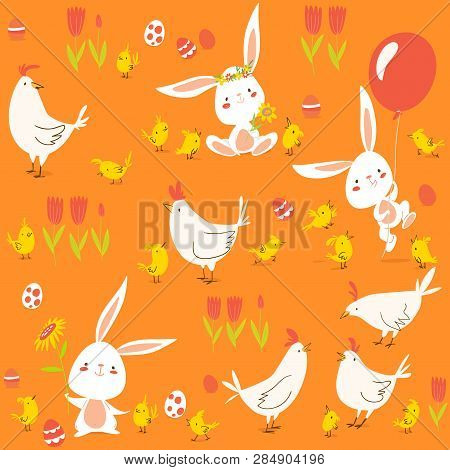 Vector Seamless Pattern For Easter And Spring