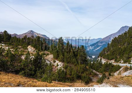 Road To Ofenpass - Fuorn Pass In Val Mustair Of Canton Grisons, Switzerland