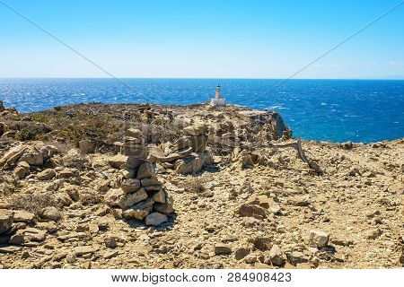 White Lighthouse In Prasonisi National Park – Southest Spot Of Island (rhodes, Greece)