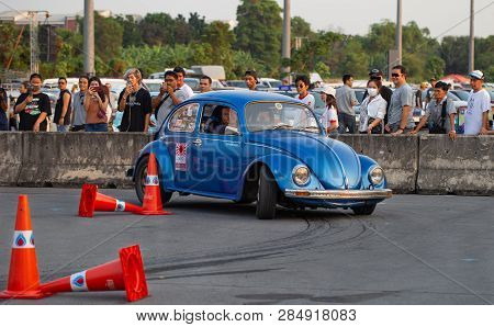 Bangkok, Thailand - February 9, 2019: Volkswagen Beetle Driver Race Gymkhana In Volkswagen Club Meet