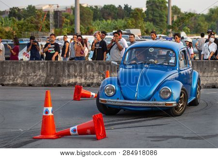 Bangkok, Thailand - February 9, 2019: Volkswagen Beetle Driver Race Gymkhana In Volkswagen Club Meet