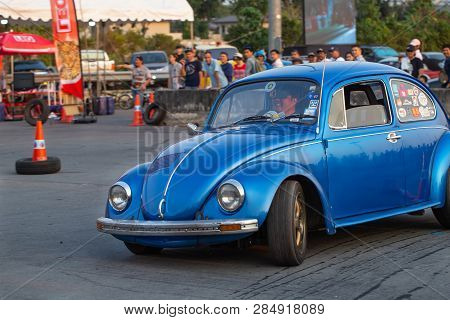 Bangkok, Thailand - February 9, 2019: Volkswagen Beetle Driver Race Gymkhana In Volkswagen Club Meet