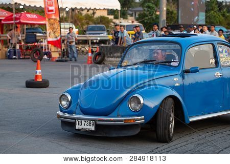 Bangkok, Thailand - February 9, 2019: Volkswagen Beetle Driver Race Gymkhana In Volkswagen Club Meet