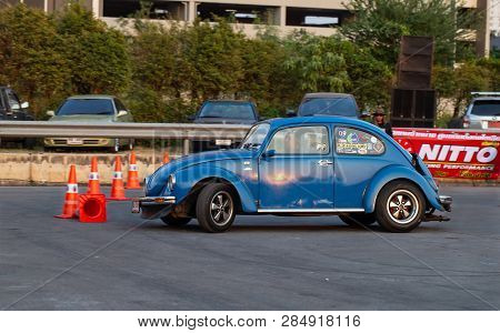 Bangkok, Thailand - February 9, 2019: Volkswagen Beetle Driver Race Gymkhana In Volkswagen Club Meet