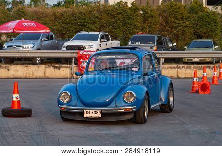 Bangkok, Thailand - February 9, 2019: Volkswagen Beetle Driver Race Gymkhana In Volkswagen Club Meet