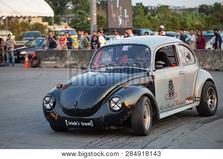 Bangkok, Thailand - February 9, 2019: Volkswagen Beetle Driver Race Gymkhana In Volkswagen Club Meet