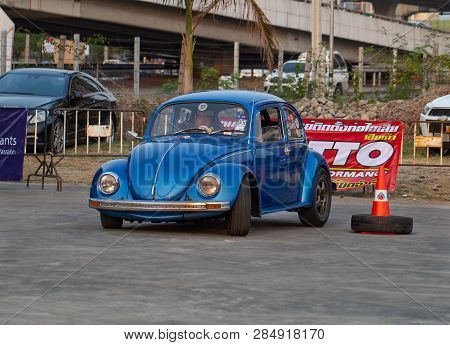 Bangkok, Thailand - February 9, 2019: Volkswagen Beetle Driver Race Gymkhana In Volkswagen Club Meet