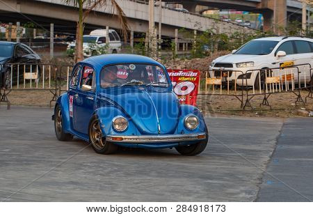Bangkok, Thailand - February 9, 2019: Volkswagen Beetle Driver Race Gymkhana In Volkswagen Club Meet