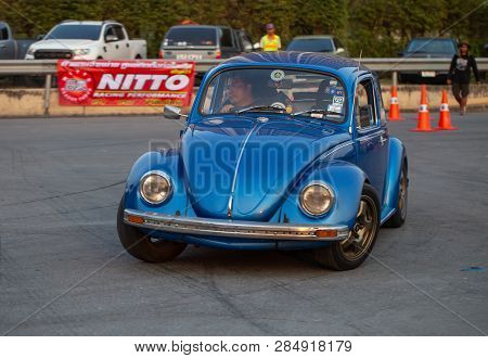 Bangkok, Thailand - February 9, 2019: Volkswagen Beetle Driver Race Gymkhana In Volkswagen Club Meet