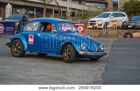 Bangkok, Thailand - February 9, 2019: Volkswagen Beetle Driver Race Gymkhana In Volkswagen Club Meet