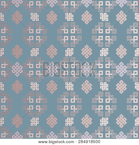 Vector Illustration Of Pastel Pink, Cream, Lilac And Dusty Blue Mongolian Traditional Knots, Infinit