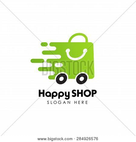 Fast Shopping Logo Design Stock. Happy Shop Logo Design Template.