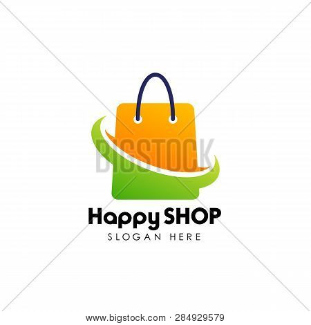 Happy Shop Logo Design Template. Shopping Logo Design Stock
