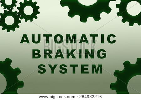Automatic Braking System Sign Concept Illustration With Green Gear Wheel Figures On Pale Green Gradi