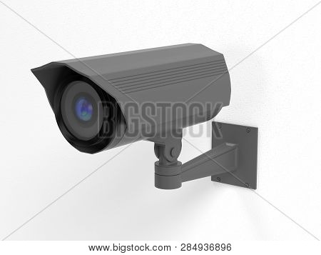 Cctv Security Camera. Gray Device. 3d Rendering Illustration