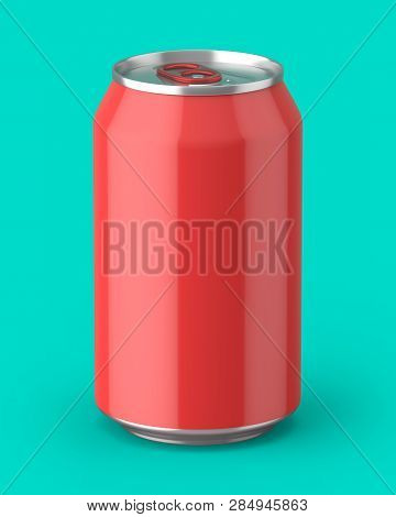 3d Rendered Glossy Red Aluminium Can On An Aqua Background.