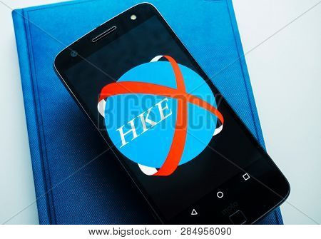 MOSCOW, RUSSIA - FEBRUARY 17, 2019: logo on the smartphone monitor