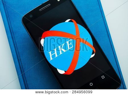 MOSCOW, RUSSIA - FEBRUARY 17, 2019: logo on the smartphone monitor