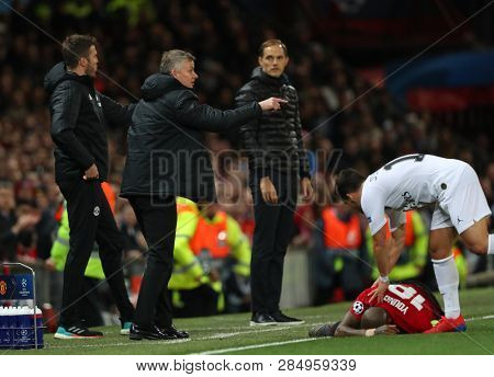 MANCHESTER, ENGLAND - FEBRUARY 12 2019: Ole Gunnar Solskjaer Manager of Manchester United during the Champions League match between Manchester United and Paris Saint-Germain at Old Trafford Stadium.