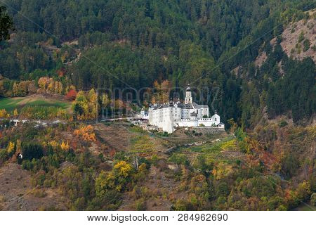 The Benedictine Abbey Of Marienberg In Burgeis, Vinschgau, South Tyrol In Autumn