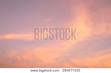 Dramatic Pink Sky And Clouds Abstract Background. Art Picture Of Pink Clouds Texture. Beautiful Suns