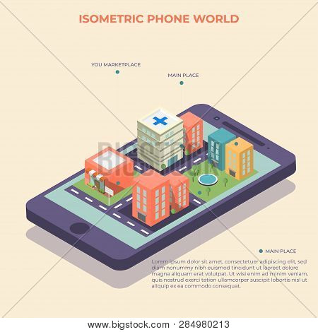 Mobile Isometric Phone World Travel,urban Street City