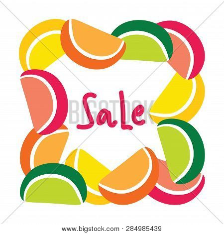 Citrus Frame With Sale Text Or Space For Your Text Isolated On White Background