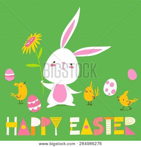 Vector Spring Easter Card With Rabbit And