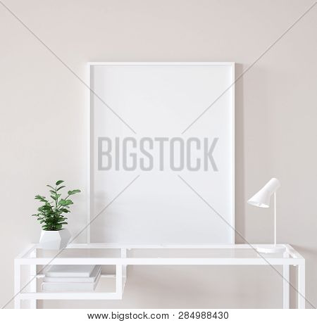 Ock Up Poster Frame Closeup In Interior Background, Scandinavian Style, 3d Illustration