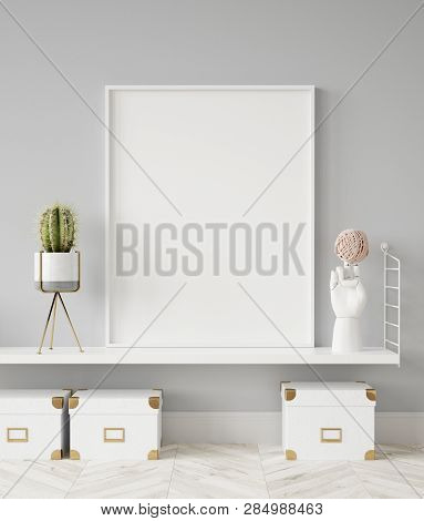 Ock Up Poster Frame Closeup In Interior Background, Scandinavian Style, 3d Illustration