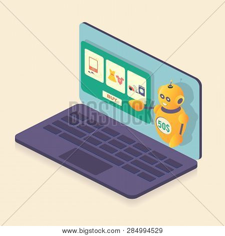 Modern Isometric, Great Design For Any Purposes. Robotic Technology Illustration. Graphic Design Pag