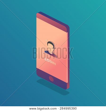 Flat Vector. Biometric Identification. Face Id. Fingerprint Scanning System. Cyber Security Concept.
