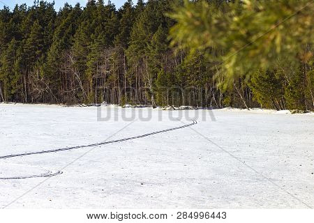 White Snow On The Big Lake In Russia In Winter