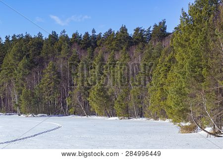 White Snow On The Big Lake In Russia In Winter