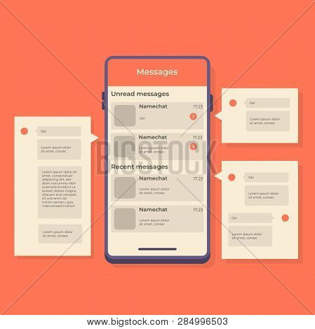 Smartphone Message Concept, Flat Illustration Screen Service